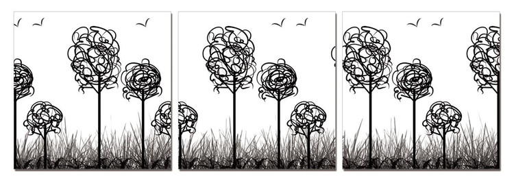 Modern Design - Trees with Birds Mounted Art Print