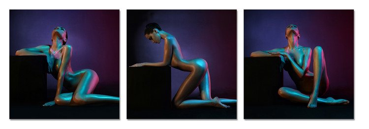 Nude woman in a black background Mounted Art Print