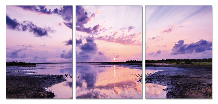 Purple sky over the lake Mounted Art Print