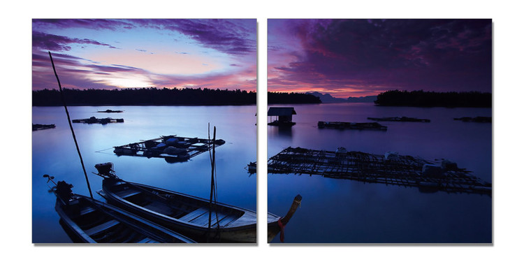 Small boats in the sea at night sky Mounted Art Print