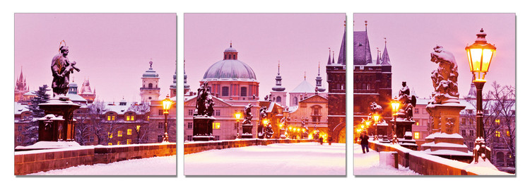 Snowy city Mounted Art Print