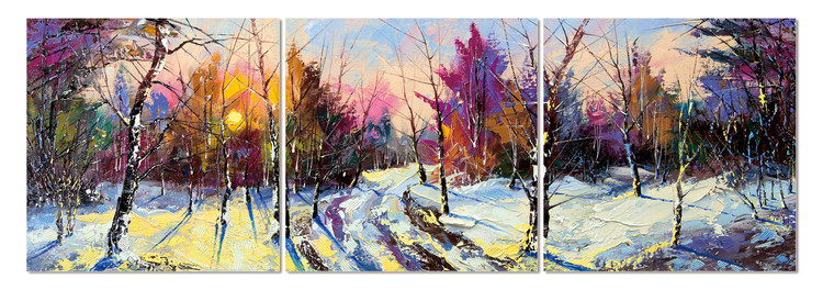 Sunrise over a winter landscape Mounted Art Print