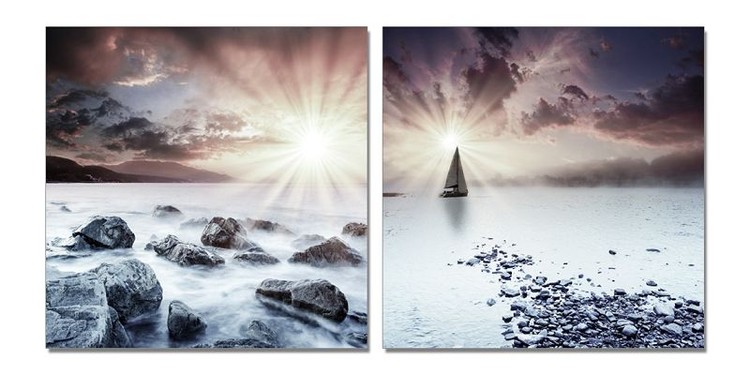 Sunset over coast Mounted Art Print