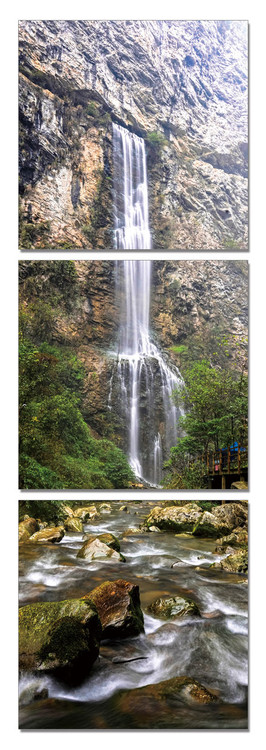 Waterfall in the forest Mounted Art Print