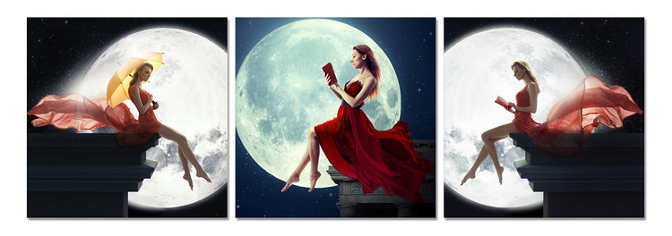 Women's profile in the moonlight Mounted Art Print