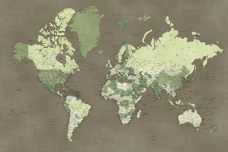 Murais de parede Army green detailed world map, Camo