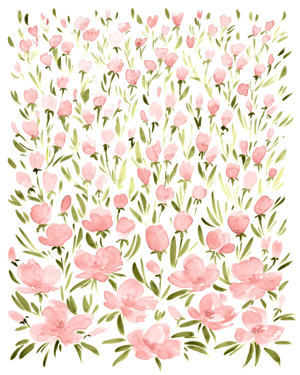 Murais de parede Field of pink watercolor flowers