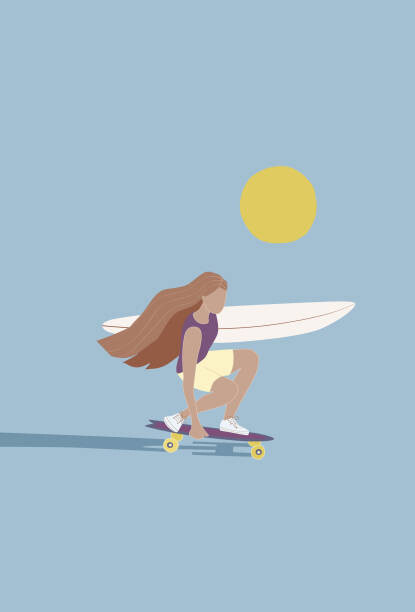 Murais de parede Flat illustration of surfer girl skating