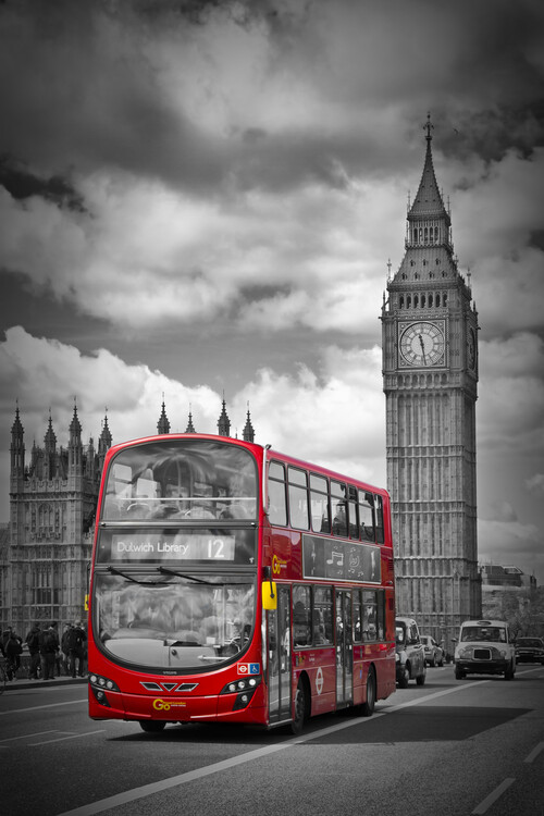 Murais de parede LONDON Houses Of Parliament & Red Bus