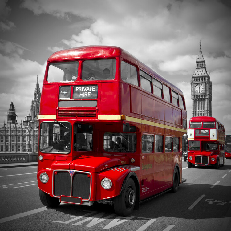 Murais de parede LONDON Red Buses on Westminster Bridge