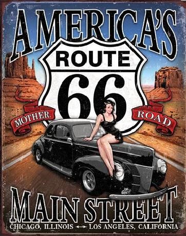 Placa metálica ROUTE 66 - America's Main Street