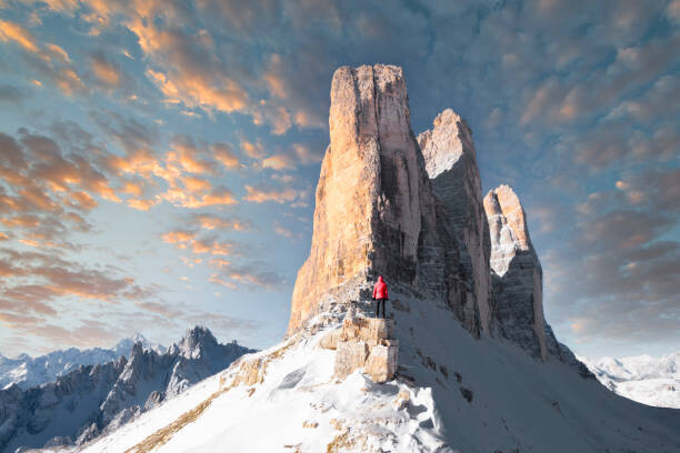 Poster Hiker contemplating the Three Peaks of