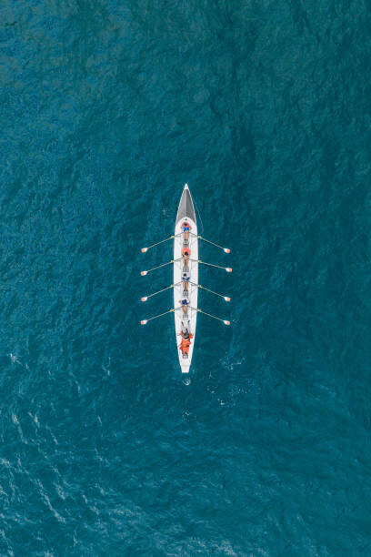 Poster Rowboat on the ocean as seen from above, France