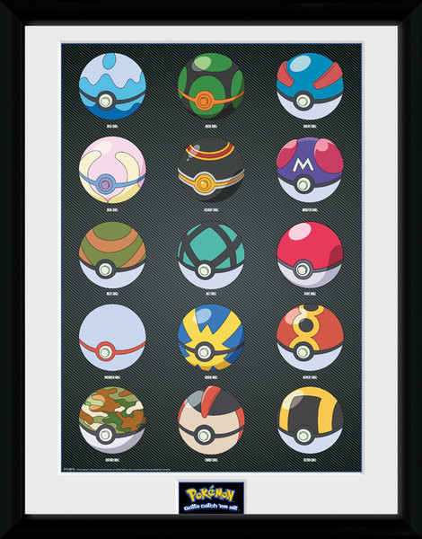 Framed poster Pokemon - Pokeballs