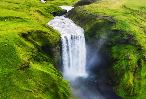 Slika na platnu Aerial view on the Skogafoss waterfall
