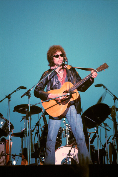 Slika na platnu Writer composer Bob Dylan at a concert in the early 1980s