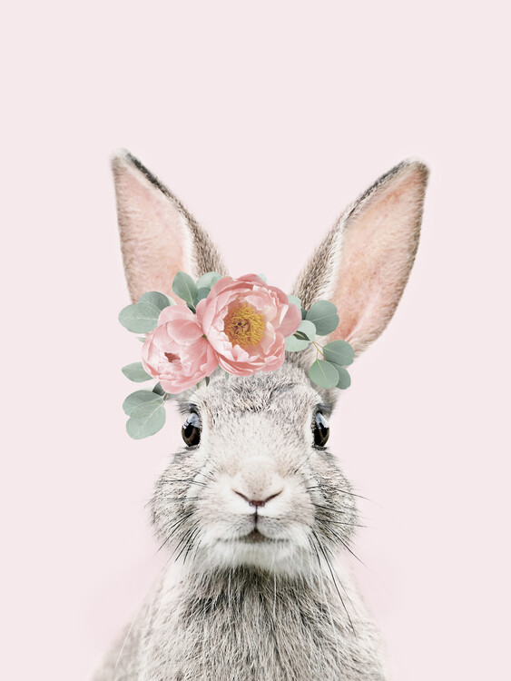 Art Print on Demand Flower crown bunny pink
