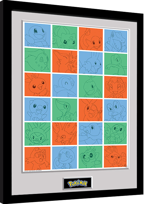 Framed poster Pokemon - First Partner Grid