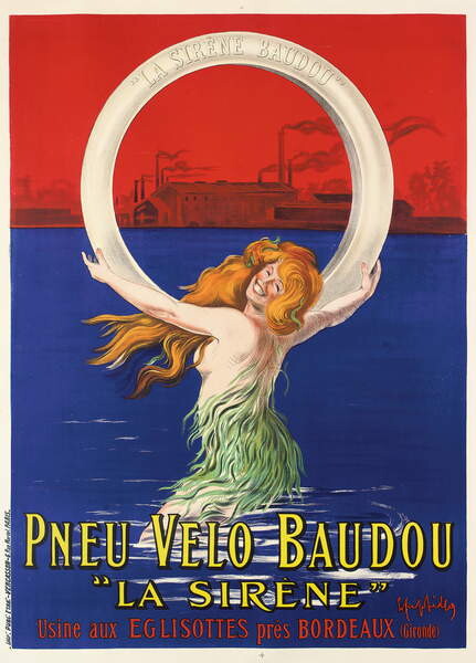 Seinätarra Poster advertising 'La Sirene' bicycle tires manufactured by Pneu Velo Baudou