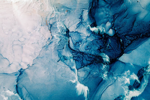 Poster blue acrylic ink marble texture frozen water white