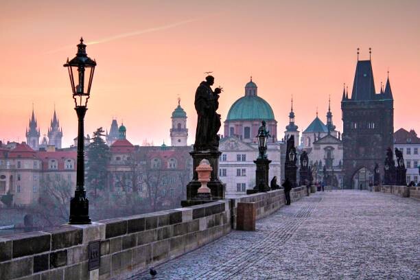 Poster Charles Bridge in the morning, Prague,