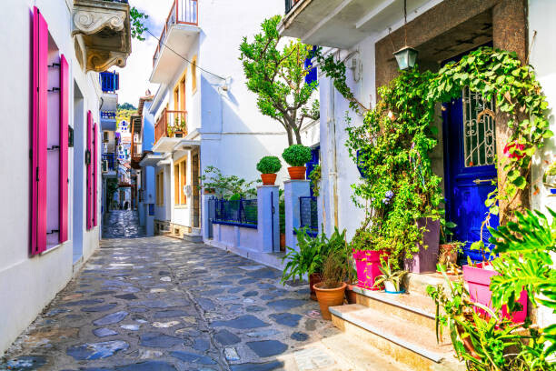 Poster Charming traditional narrow streets of greek