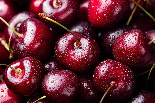 Poster Fresh ripe black cherries background Top