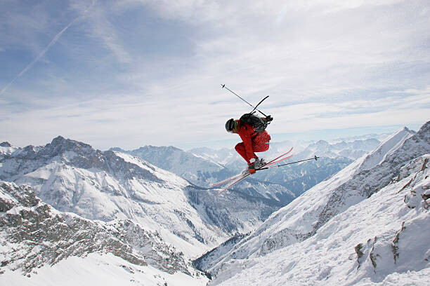 Poster Germany, Damkar, person jumping ski, side view