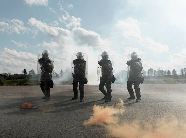 Poster Policemen with shields