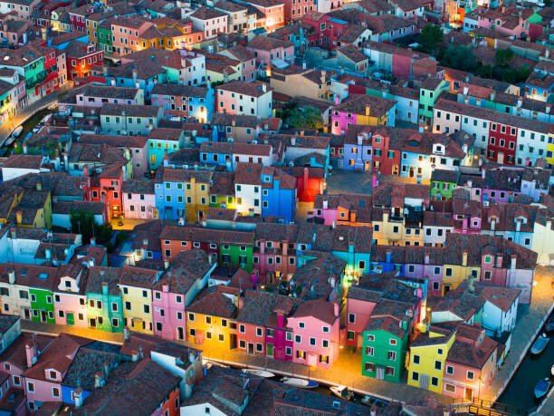 Poster Venice, Burano Island, Aerial Evening View
