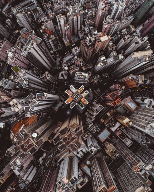 Poster Aerial perspective of skyscrapers in Mid