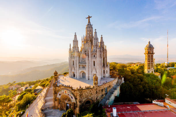 Poster Aerial view of Barcelona skyline with