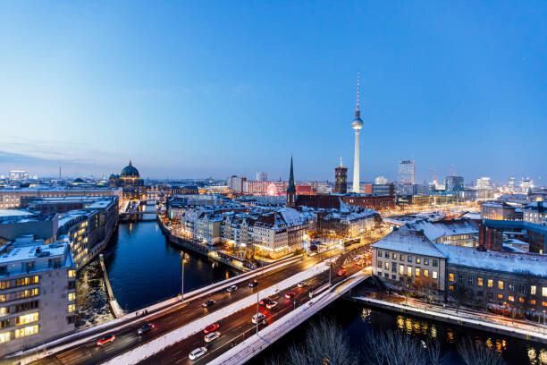 Poster Aerial view of Berlin illuminated skyline