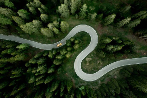 Poster Aerial view of car traveling on