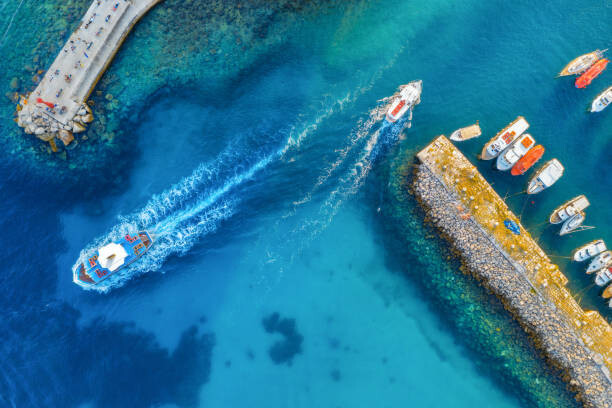 Плакат Aerial view of colorful boats and