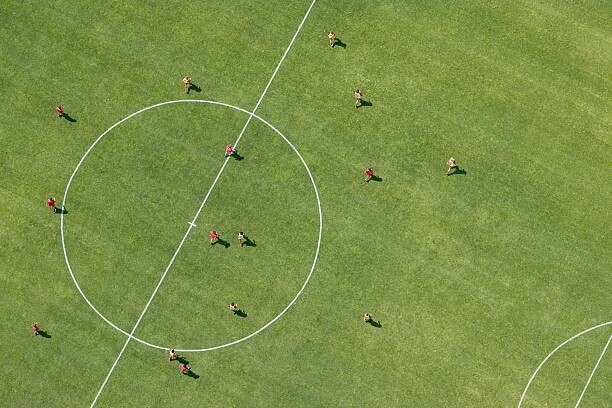Poster Aerial view of football match