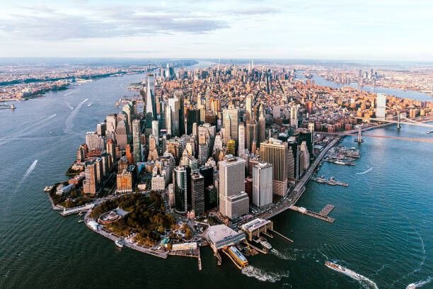 Poster Aerial view of Loser Manhattan skyline,