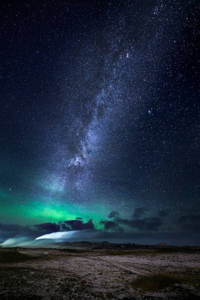 Poster Aurora Borealis with the Milky Way