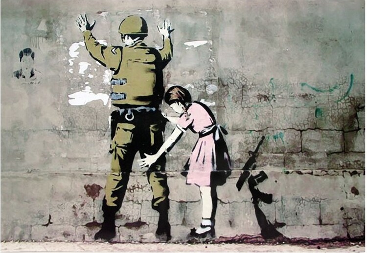 Poster Banksy street art - Graffiti Soldier and girl