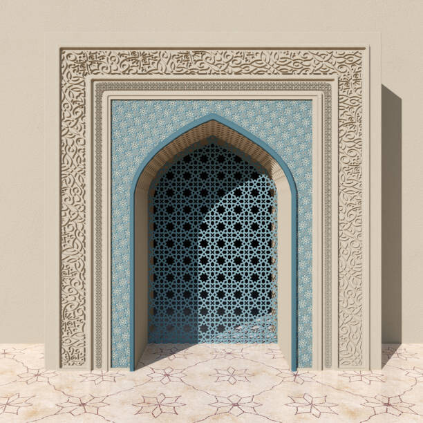 Poster Beige Mosque Arch With Blue Floral