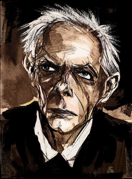 Poster Bela Bartok by Neale Osborne,  Caricature in pen and water colour