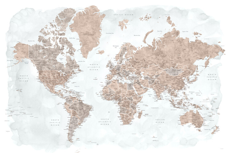 XXL Poster Blursbyai - World Map - Nude Watercolor