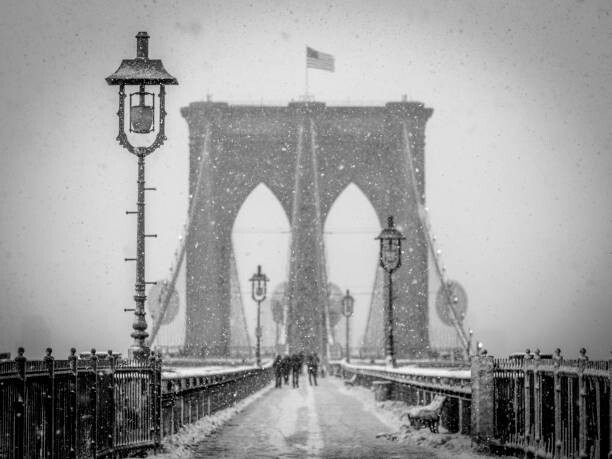 Poster Brooklyn Bridge with Snow in Winter