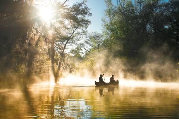 Poster Everglades ya National Park - canoeing in mist