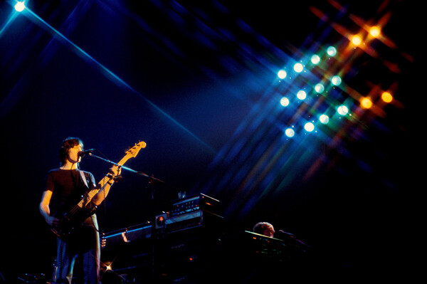 Poster February 1977: concert of rock band Pink Floyd at the Paris Pavilion: bassist Roger Waters and drummer Nick Mason.