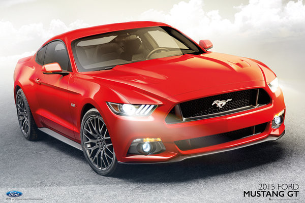 18” x 24" Giclee Red 2015 FORD MUSTANG SPORTS CAR ART POSTER PRINT 