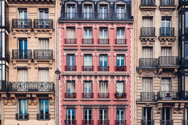 Poster Full frame of old row houses exteriors in Paris