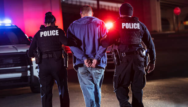 Poster Handcuffed suspect being arrested by police
