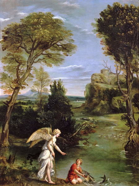 Poster Landscape with Tobias laying hold of the Fish