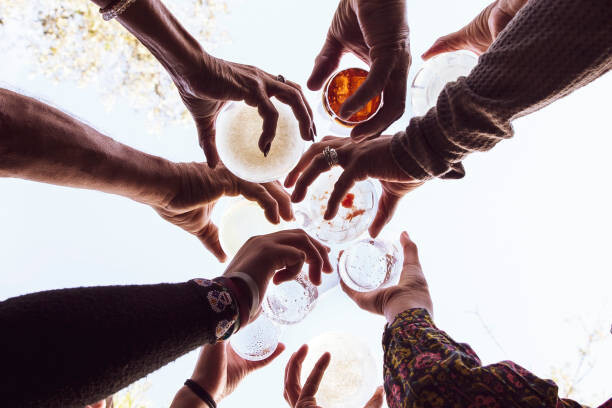 Poster Low angle view of family toasting
